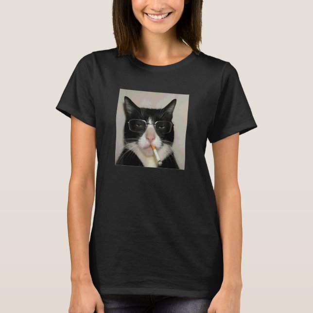 Smoking Cat Meme T-Shirt (Front)