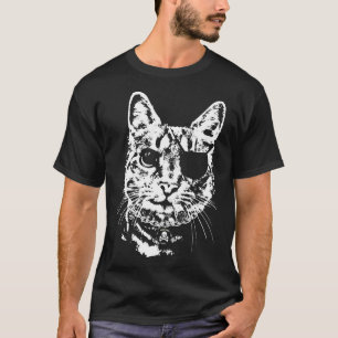 Smoking Cat With Eye Patch Pirate Skull Crossbones T-Shirt