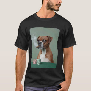 Smoking Cigar Gambling Boxer Dog Playing Poker Mem T-Shirt