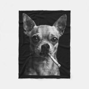 Smoking cigarette funny chihuahua dog lover meme fleece blanket