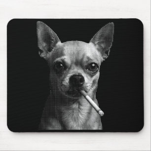 Smoking cigarette funny chihuahua dog lover meme mouse mat