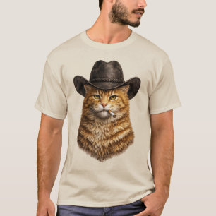 smoking cigarette Orange Cowboy Cat western Rustic T-Shirt