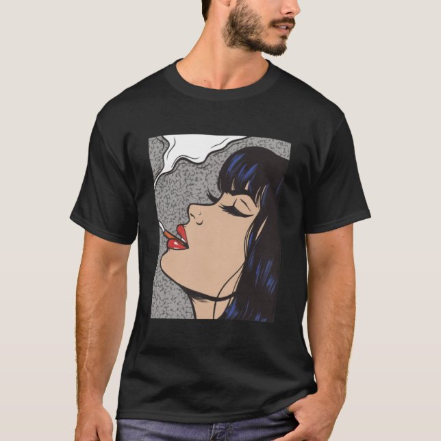 Smoking Comic Pop Art Girl  T-Shirt (Front)