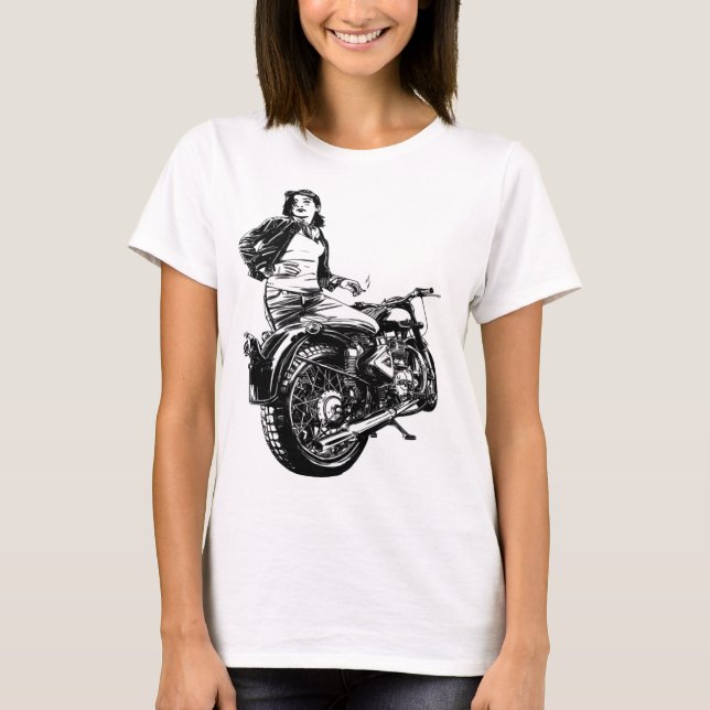 Smoking Girl With Motor Scooter  Gift T-Shirt (Front)