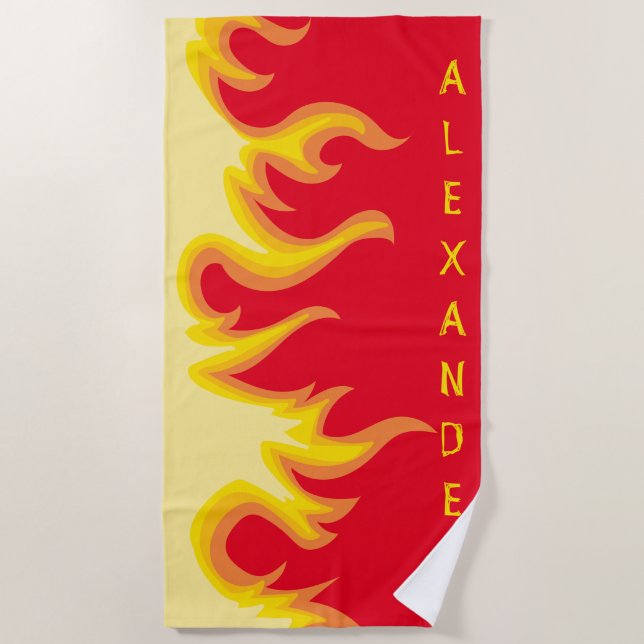 Smoking Hot Flames Custom Name Beach Towel (Front)
