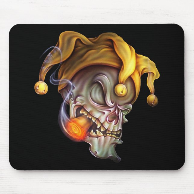 Smoking Jester Skull Mouse Mat (Front)