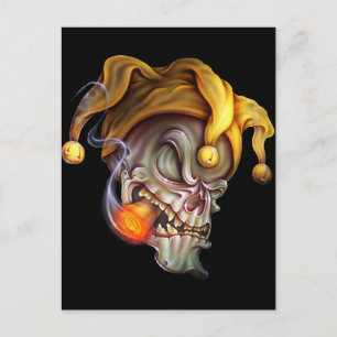 Smoking Jester Skull Postcard
