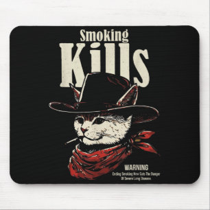 Smoking kills funny cowboy cat with hat quote mouse mat