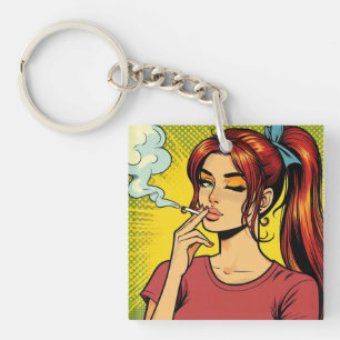 Smoking lovers   Pop art   Girl Stoner   Cigarette Key Ring