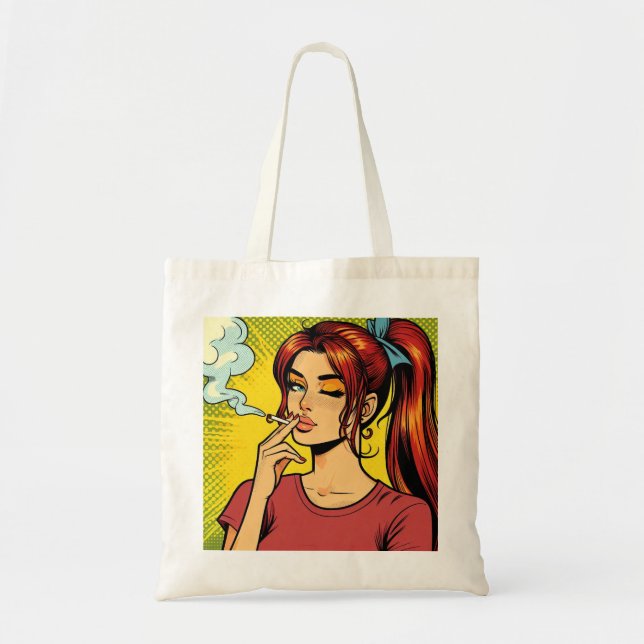 Smoking lovers | Pop art | Girl Stoner | Cigarette Tote Bag (Front)