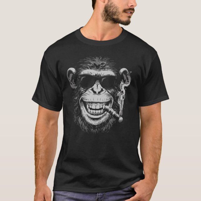 Smoking Monkey in Sunglasses T-Shirt (Front)