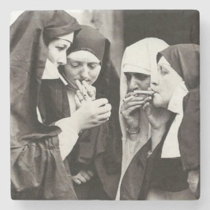Smoking Nuns Vintage Photography Stone Coaster