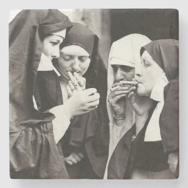 Smoking Nuns Vintage Photography  Stone Coaster (Front)