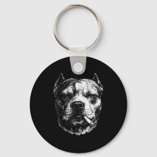 Smoking Pitbull, Funny Cigarette Smoking Dog Meme Key Ring