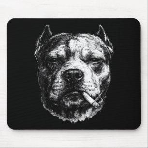 Smoking Pitbull, Funny Cigarette Smoking Dog Meme Mouse Mat