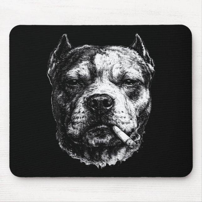 Smoking Pitbull, Funny Cigarette Smoking Dog Meme  Mouse Mat (Front)