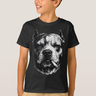 Smoking Pitbull, Funny Cigarette Smoking Dog Meme T-Shirt
