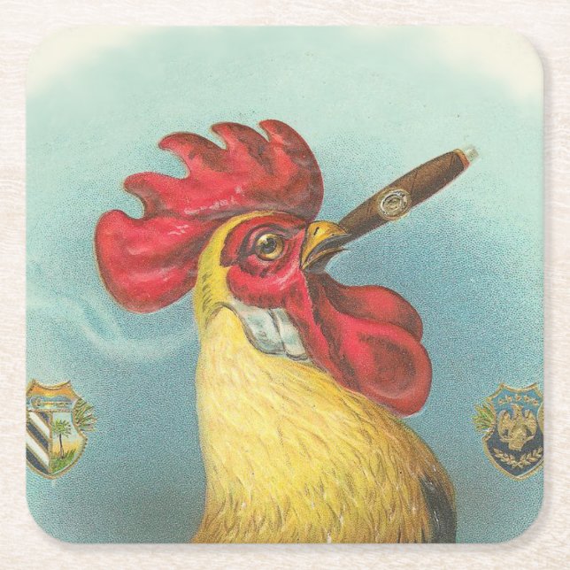 Smoking Rooster Square Paper Coaster (Front)