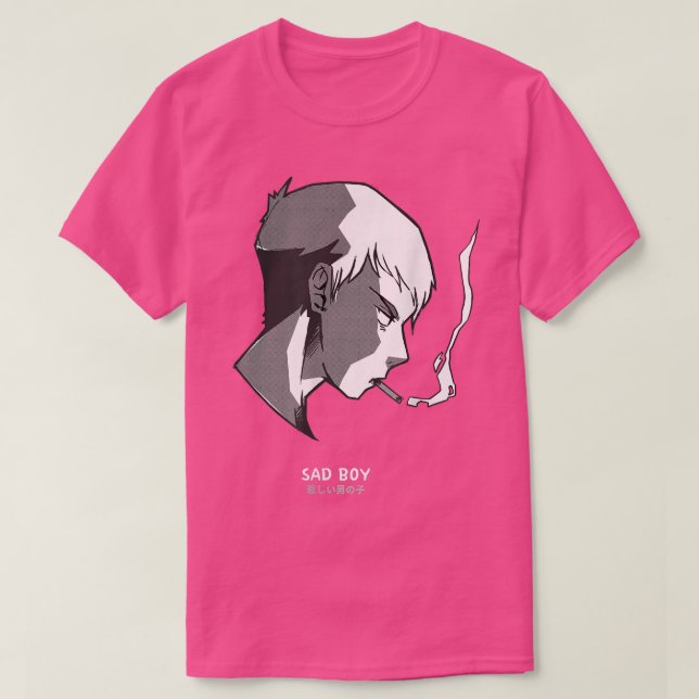 Smoking Sad Boy Japanese Anime Vaporwave Goth Senp T-Shirt (Design Front)