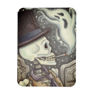 SMOKING SKELETON, CEMETERY MAGNET Rectangle
