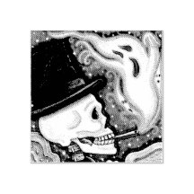 SMOKING SKELETON, CEMETERY RUBBER STAMP