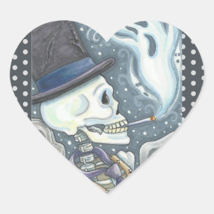 SMOKING SKELETON, CEMETERY STICKERS SHEET Heart