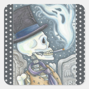 SMOKING SKELETON, CEMETERY STICKERS SHEET Square