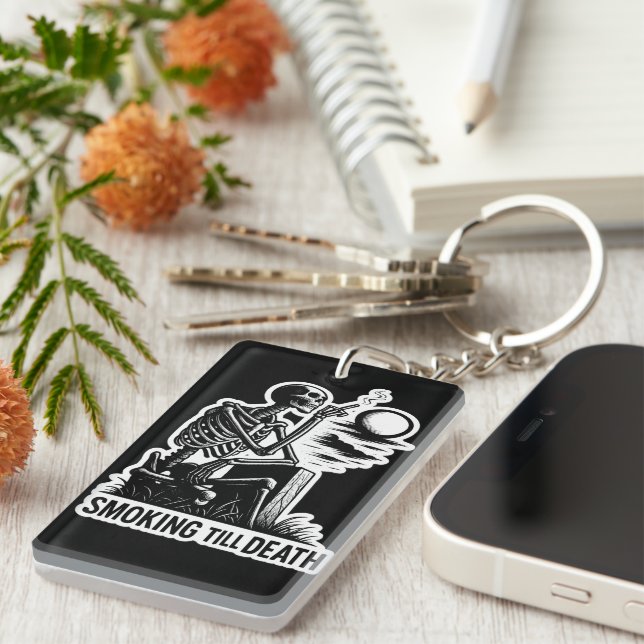 Smoking Skeleton Sticker – Dark Aesthetic Art Key Ring (Front Right)