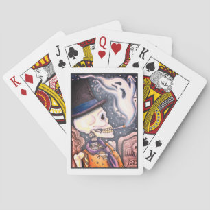 SMOKING SKELETON WITH GHOSTS IN SPOOKY CEMETERY PLAYING CARDS