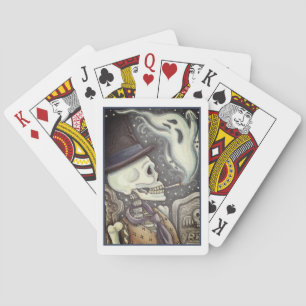 SMOKING SKELETON WITH GHOSTS IN SPOOKY CEMETERY PLAYING CARDS
