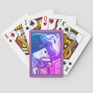 SMOKING SKELETON WITH GHOSTS IN SPOOKY CEMETERY PLAYING CARDS
