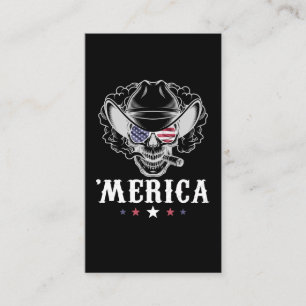 Smoking Skull Cowboy Merica 4th of July American F Business Card