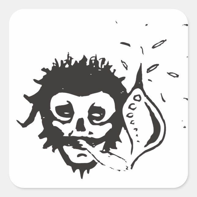 smoking skull square sticker (Front)