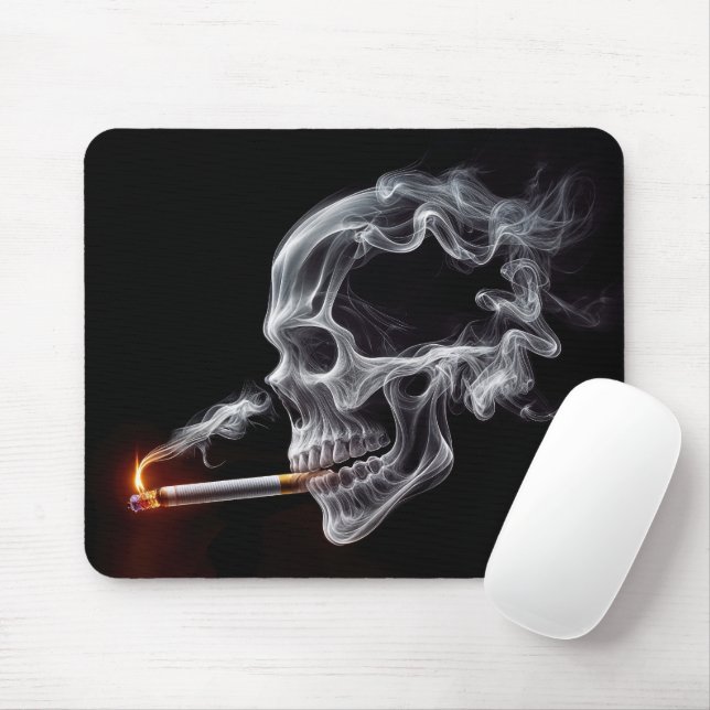 Smoking Skull With a Cigarette Mouse Mat (With Mouse)