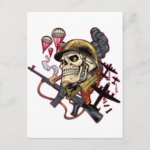 Smoking Skull with Helmet, Aeroplanes and Bombs Postcard