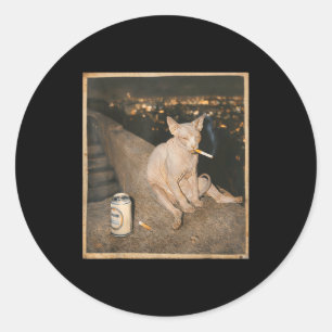 Smoking sphynx cat meme funny cat smoking cigarett classic round sticker