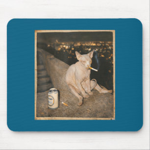 Smoking Sphynx Cat Meme Funny Design Mouse Mat