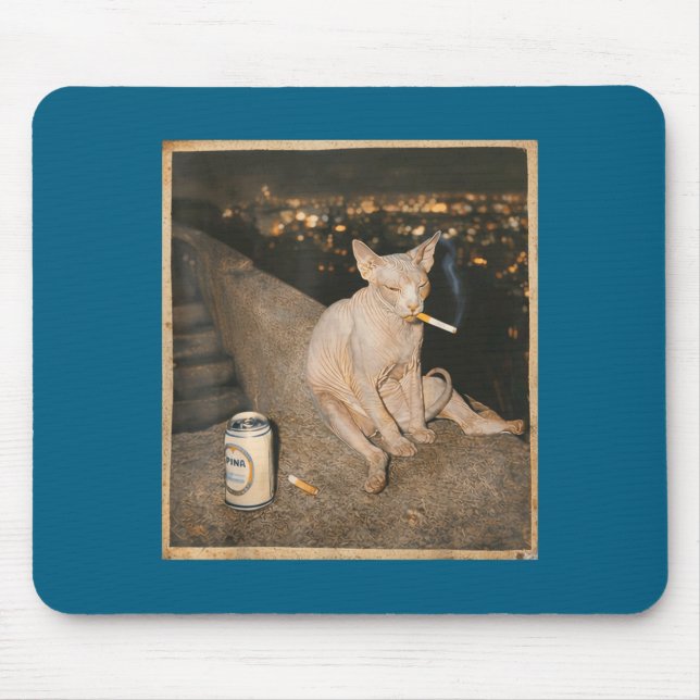 Smoking Sphynx Cat Meme Funny Design Mouse Mat (Front)