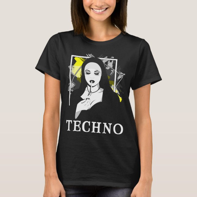 Smoking Techno Nun Religion Electronic Bass Music T-Shirt (Front)