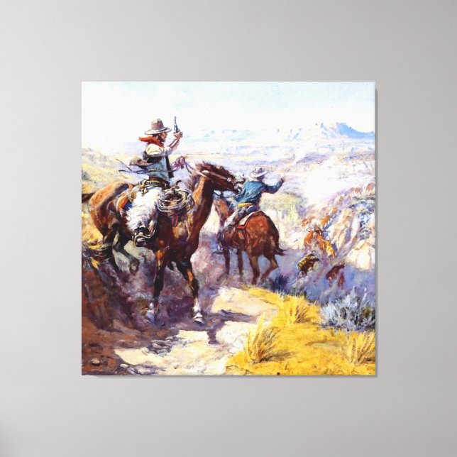 “Smoking Them Out” Western Art by Charles M Russel Canvas Print (Front)