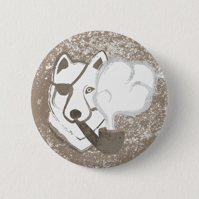 Smoking Wolf 6 Cm Round Badge (Front)