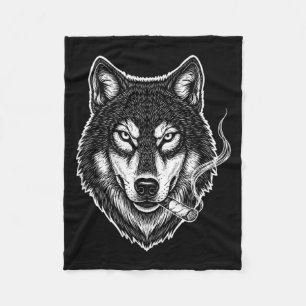 Smoking wolf funny meme vintage cigarette design fleece blanket