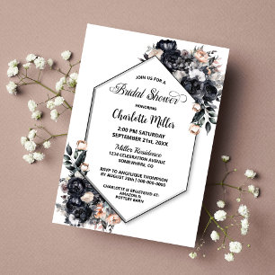 Smoky Black Floral Geometric Bridal Shower Invitation