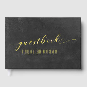 Smoky Black & Gold Elegant Wedding  Guest Book