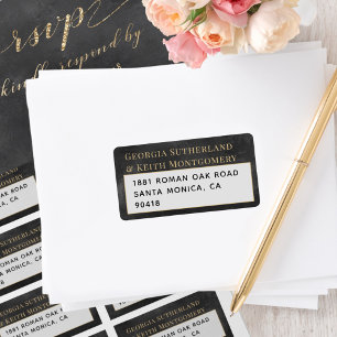 Smoky Black Gold Elegant Wedding RSVP Return Mail Label