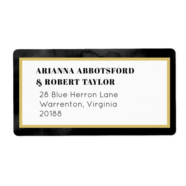 Smoky Black Watercolor Canvas Gold Shipping Label (Front)