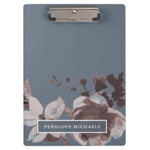 Smoky Blue and Dusty Rose Floral with Name Clipboard