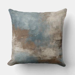 Smoky Blue Brown Beige Rustic Abstract Cushion
