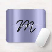 Smoky Blue  Minimal Name Monogram Gray Mouse Mat (With Mouse)