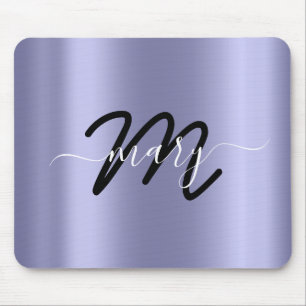 Smoky Blue  Minimal Name Monogram Gray Mouse Mat